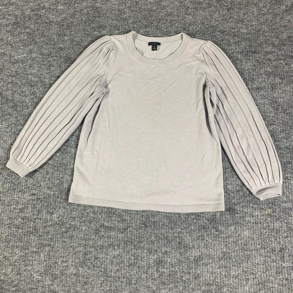 Ann Taylor Sweater Womens Extra Small Gray Crewneck Pullover Balloon Sleeve